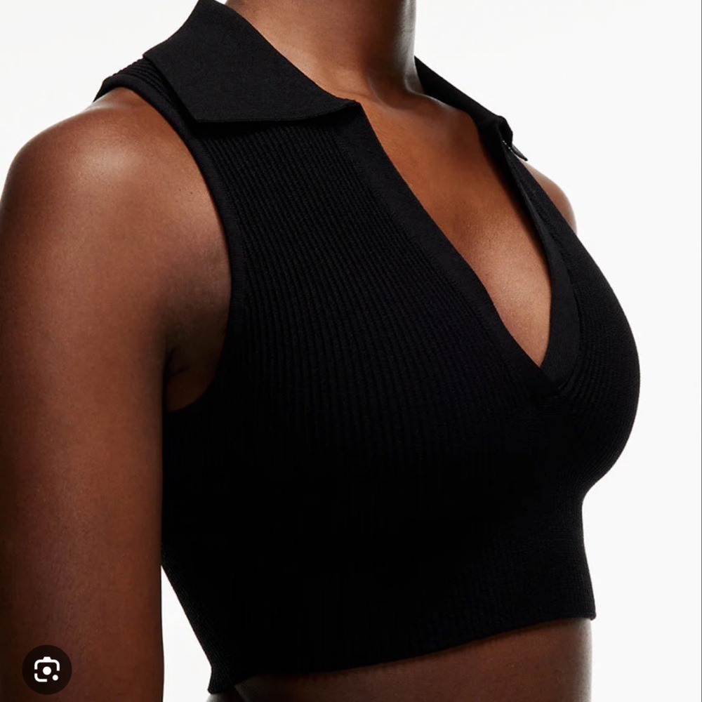 Aritzia Black Ribbed Collared Tank Top
